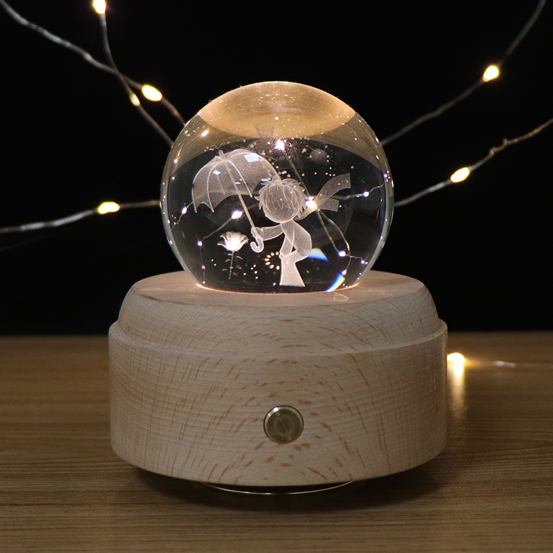 음악 상자가있는 Dimmable 3D Crystal Night Lamp