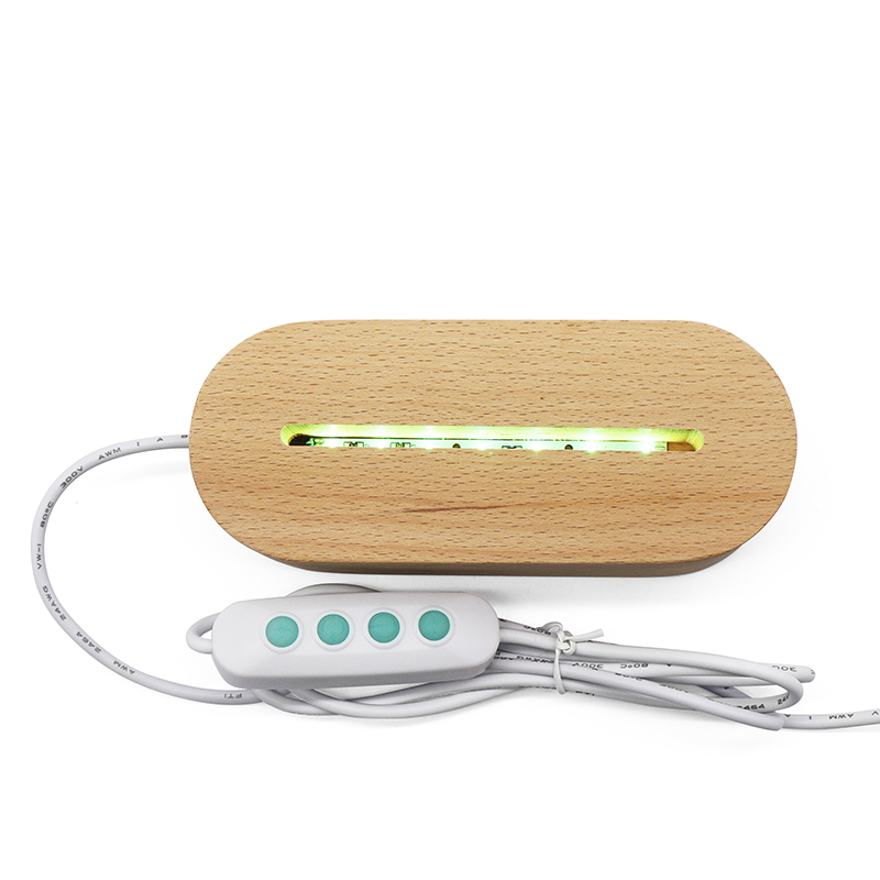 7 컬러 RGB 타원형 나무 LED베이스 야간 조명 USB 디머 스위치
