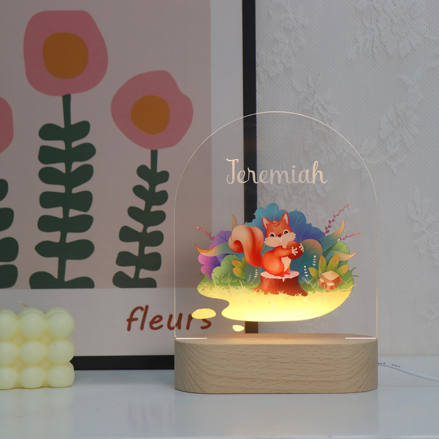 동물 시리즈 나이트 라이트 폭스 패턴 USB 아크릴 램프