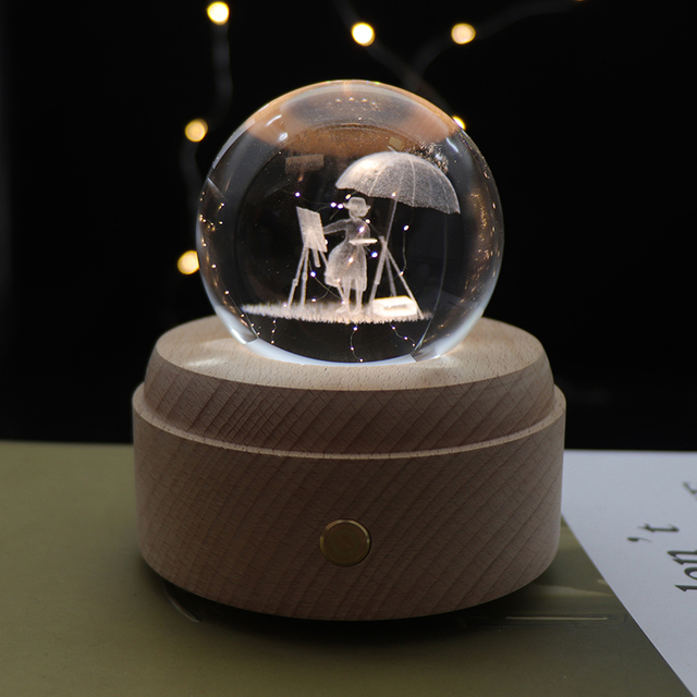 음악 상자가있는 Dimmable 3D Crystal Night Lamp