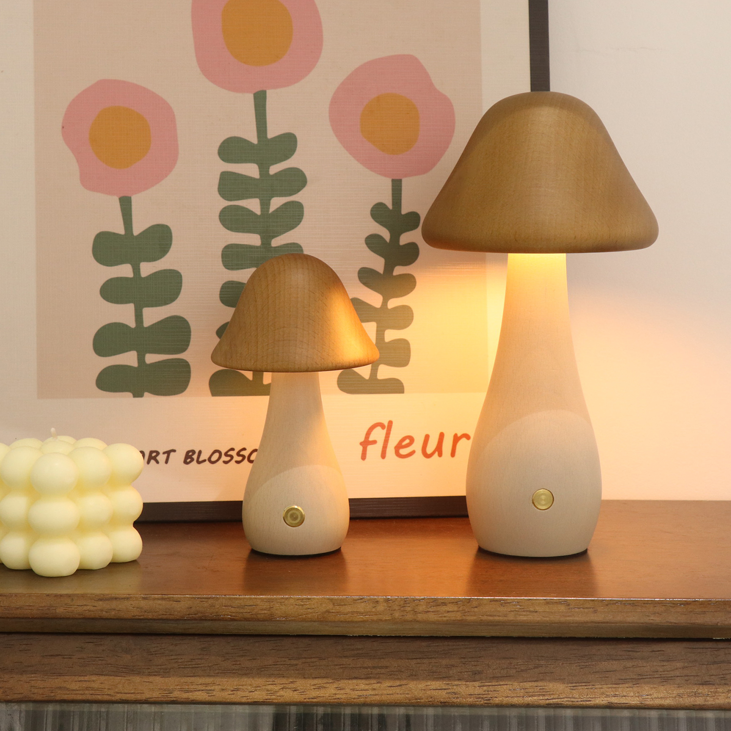 세련된 나무 버섯 테이블 램프 컬렉션