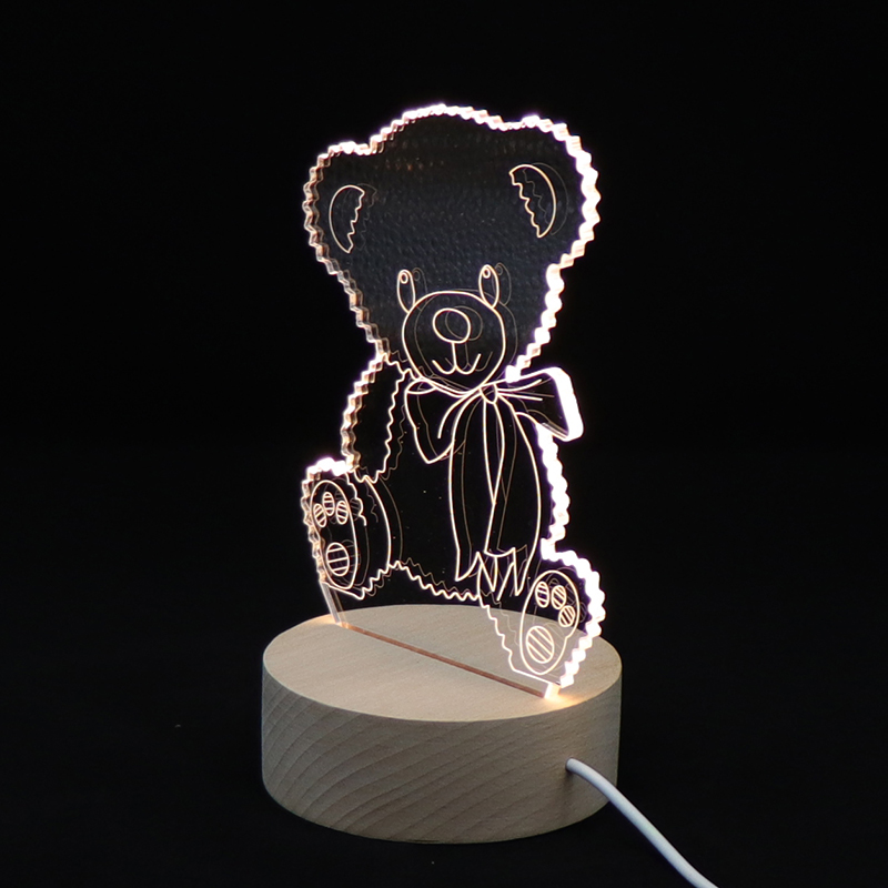 사랑스러운 LED 아크릴 베어 3D 야간 조명