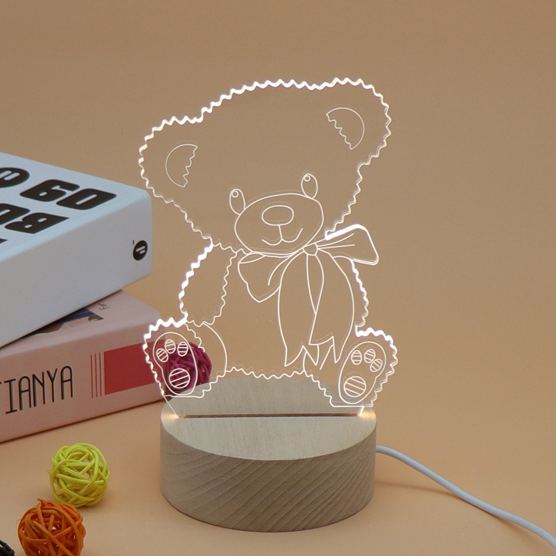 사랑스러운 LED 아크릴 베어 3D 야간 조명