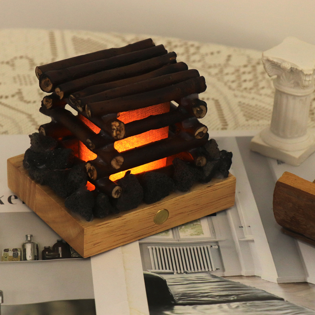 불타는 소리가있는 실제 나무 가지 수제 기분 램프